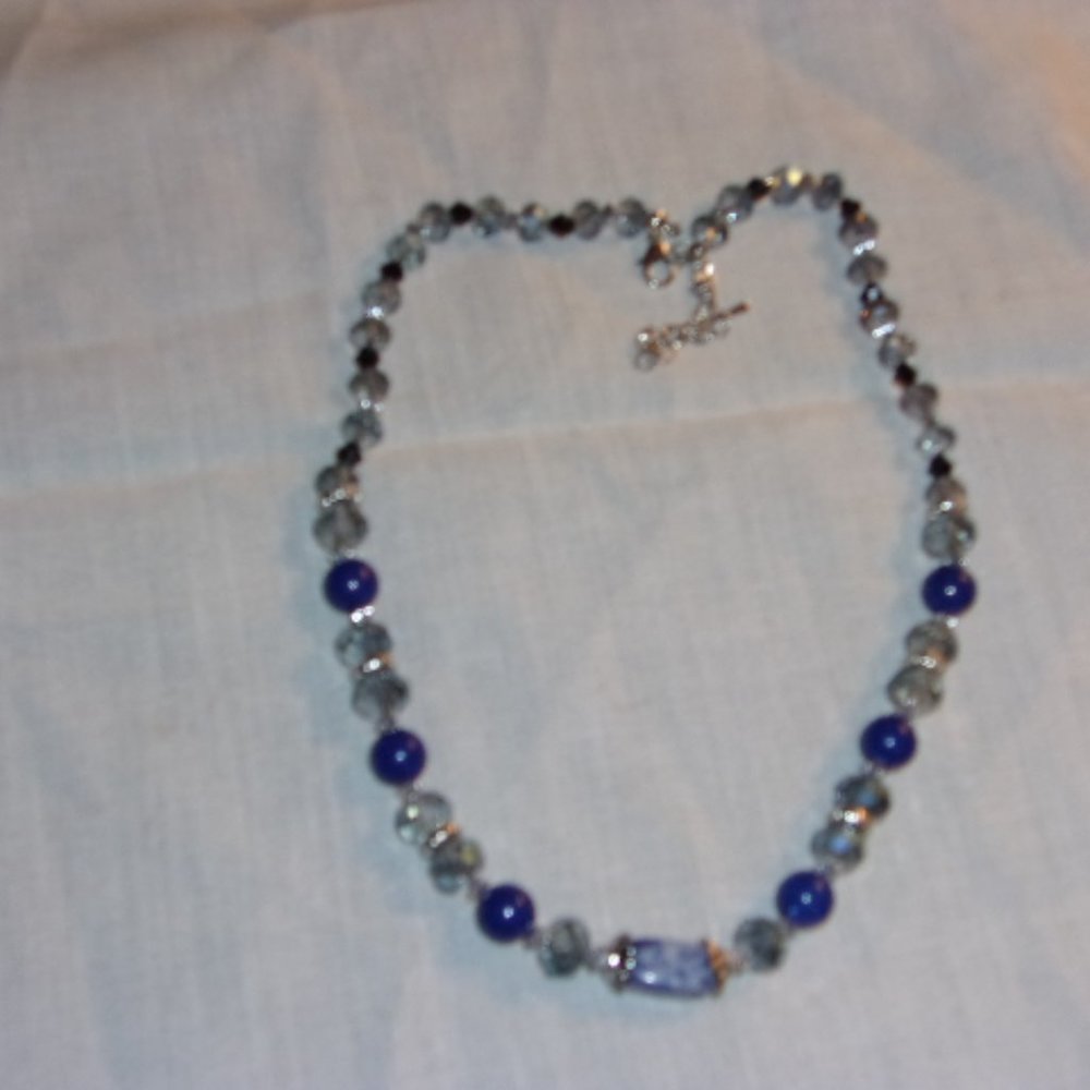 Genuine Sodalite Crystal Glass Beads Necklace 18 "